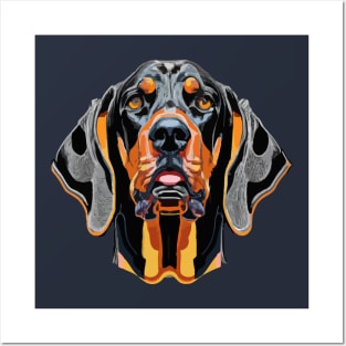 Black and Tan Coonhound Dog Stencil Posters and Art